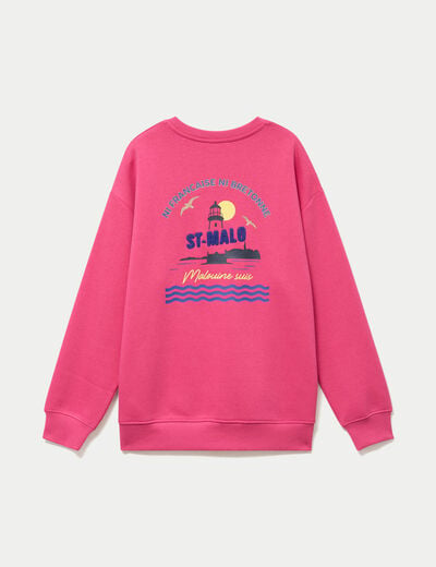 Sweat col rond manches longues rose fushia femme
