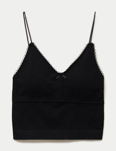 Crop top c&ocirc;tel&eacute; noir femme