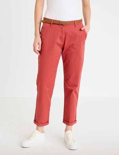 Pantalon chino 7/8&egrave;me vieux rose femme