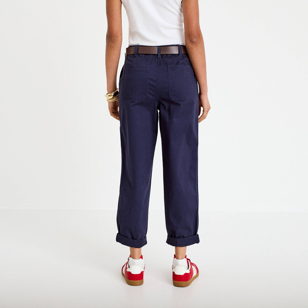 Pantalon chino avec ceinture amovible bleu marine femme