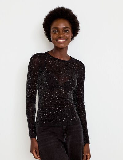 T-shirt ajust&eacute; col rond manches longues noir femme