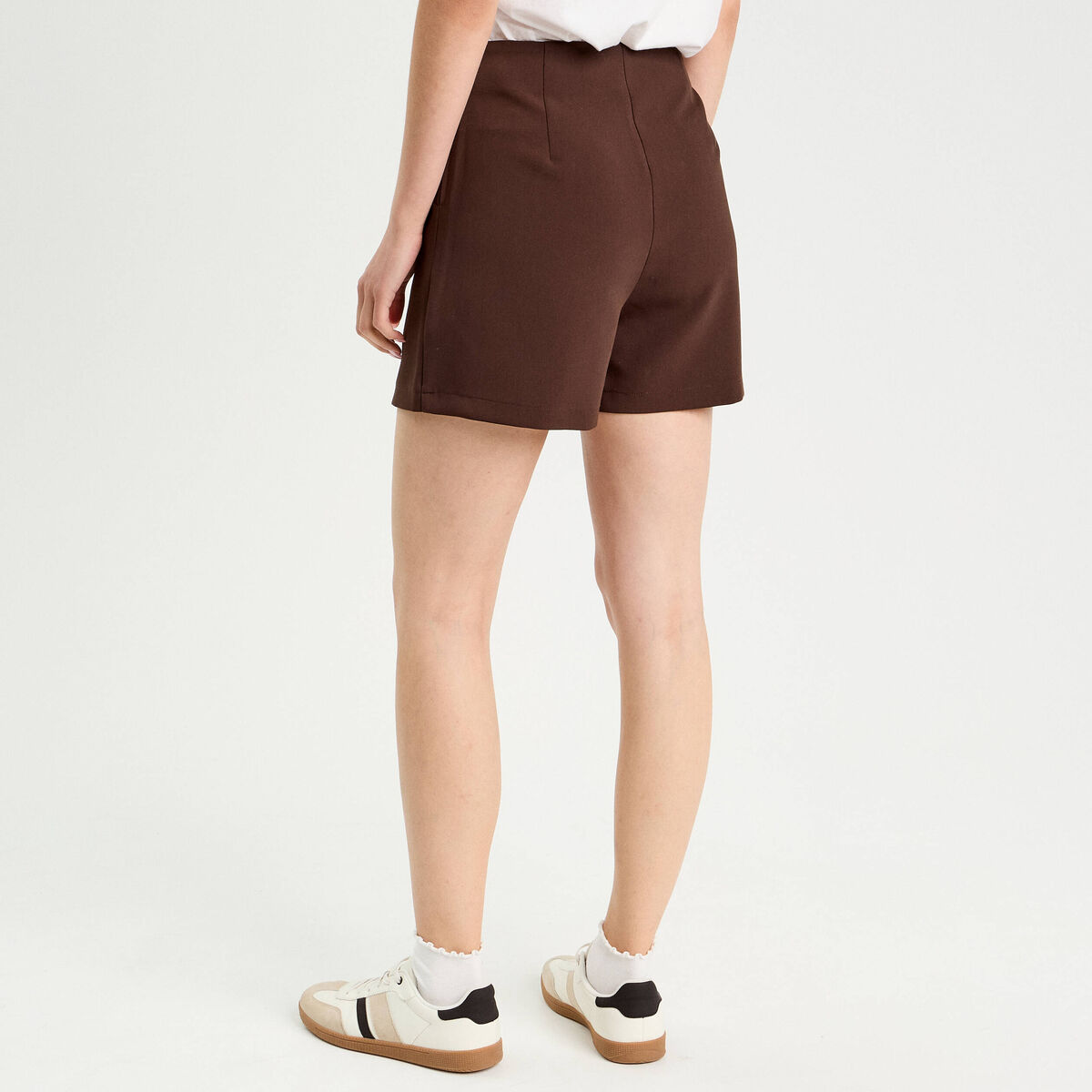 Jupe-short droite fentes marron fonc&eacute; femme