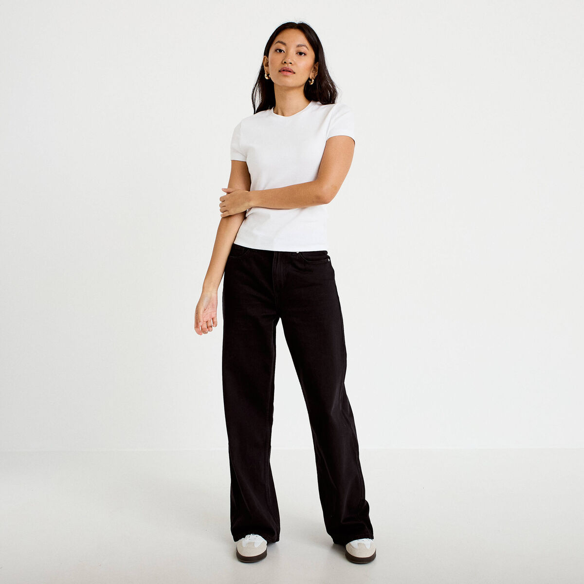 Jeans wide leg taille haute denim noir femme
