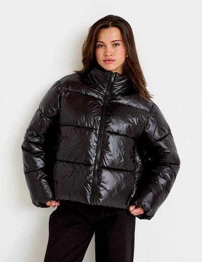 Doudoune col montant bas resserr&eacute; noir femme