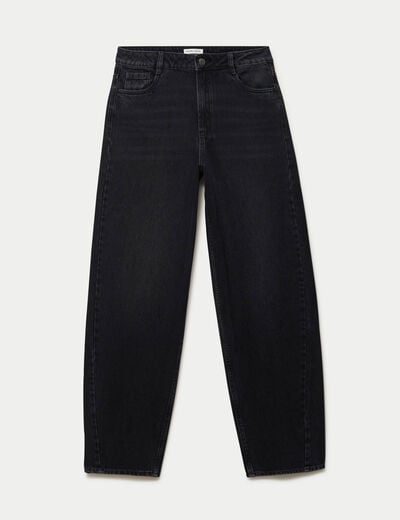 Jean barrel taille haute denim noir femme