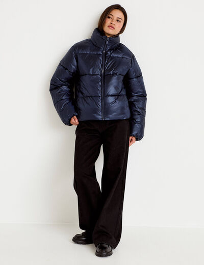 Doudoune col montant bas resserr&eacute; bleu marine femme
