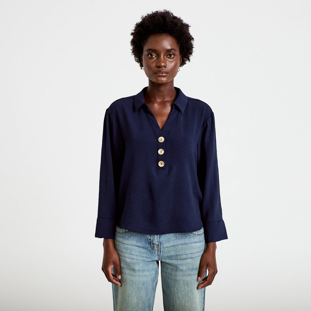 Blouse manches longues bleu marine femme