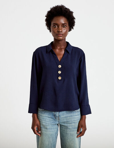 Blouse manches longues bleu marine femme
