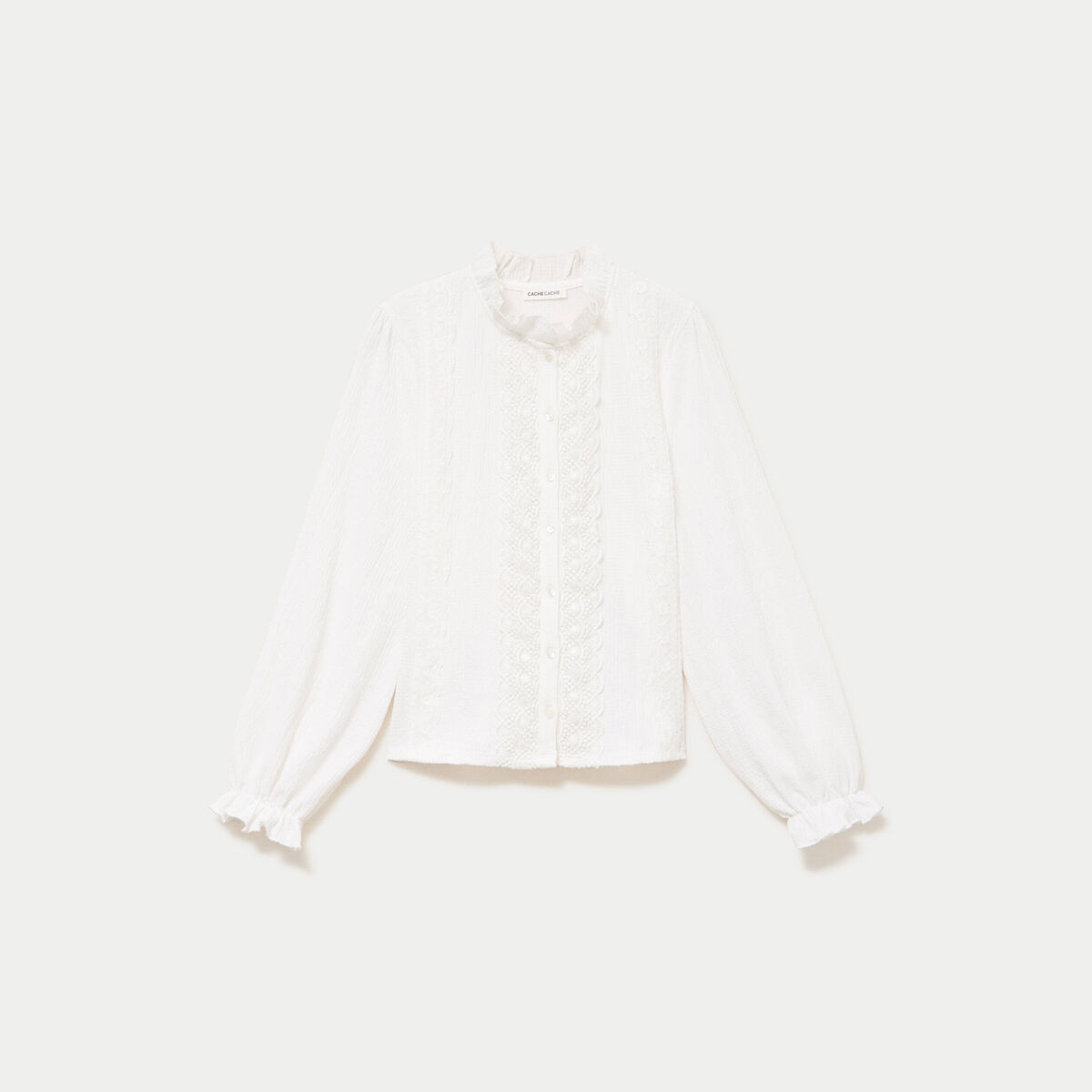 Blouse droite col montant dentelle ecru femme