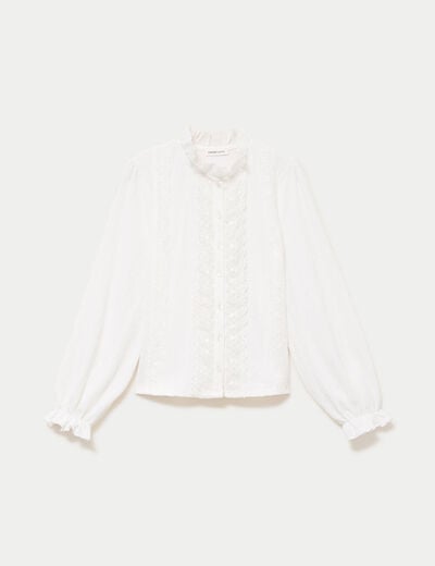 Blouse droite col montant dentelle ecru femme
