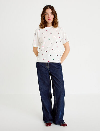T-shirt &agrave; motif manches courtes blanc femme