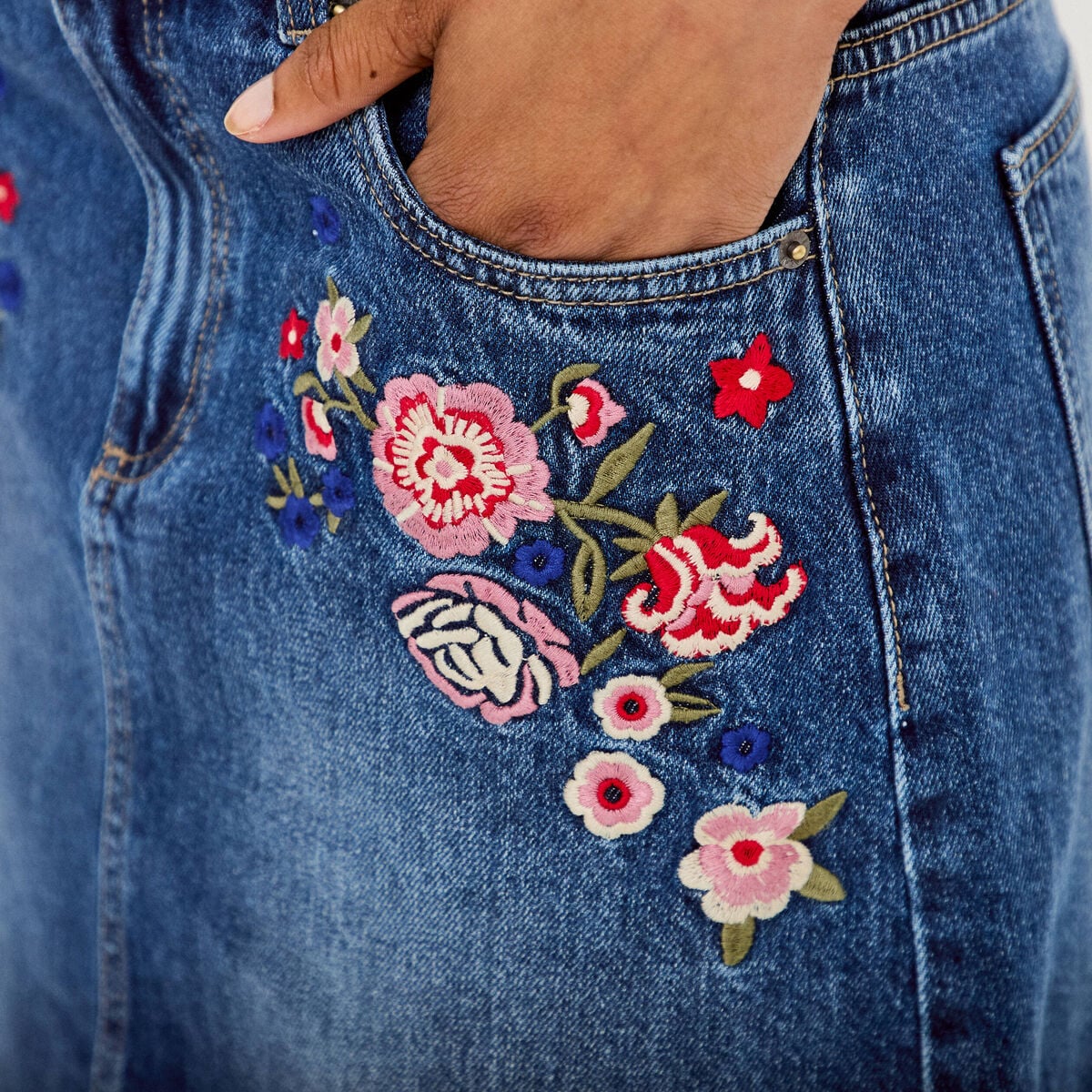 Jupe droite courte en jean denim stone femme