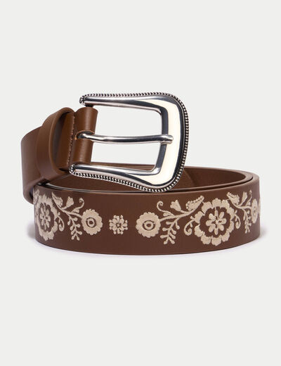 Ceinture brod&eacute;e marron fonc&eacute; femme