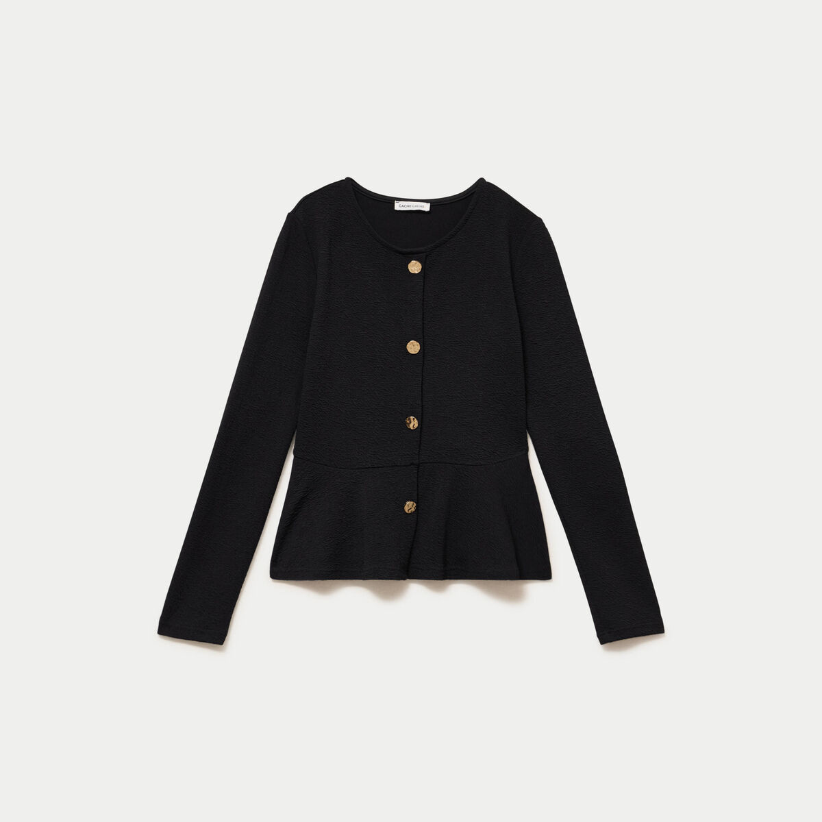 Top p&eacute;plum ajust&eacute; manches longues noir femme
