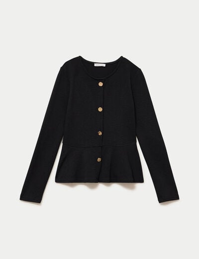 Top p&eacute;plum ajust&eacute; manches longues noir femme