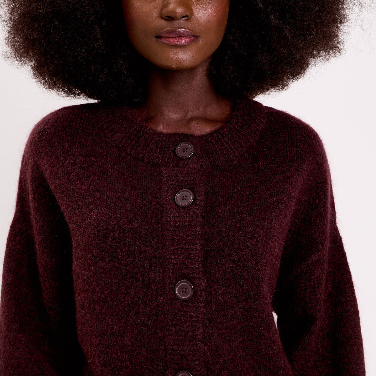 Gilet boutonn&eacute; rouge fonc&eacute; femme