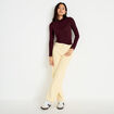 Pantalon droit en velours jaune femme