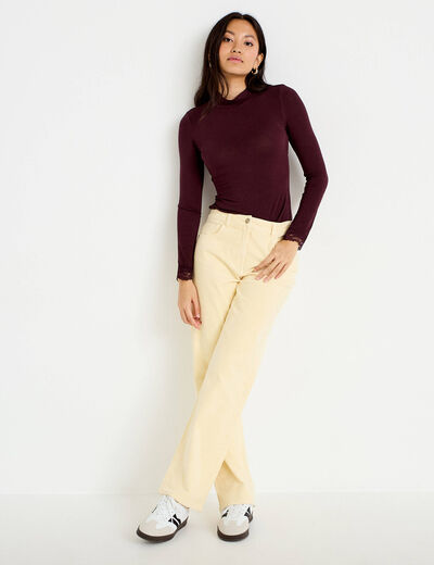 Pantalon droit en velours jaune femme