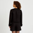 Veste tweed cintr&eacute;e cropped col mao noir femme