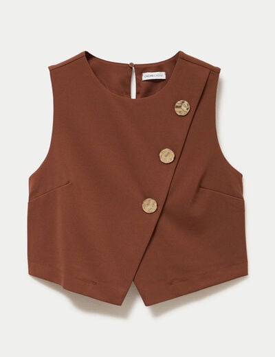Top ajust&eacute; court sans manches col rond marron femme