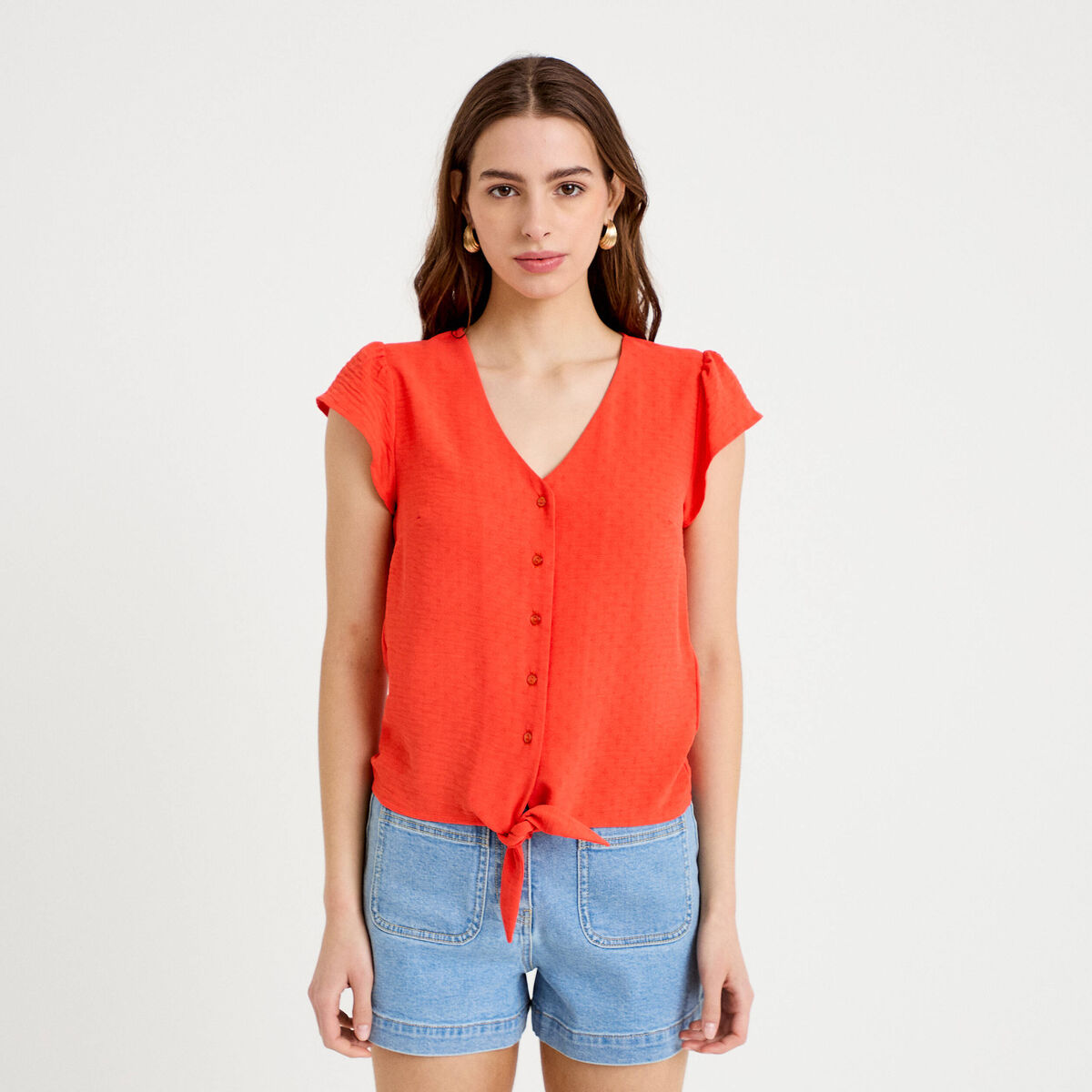 Blouse manches courtes orange fonc&eacute; femme