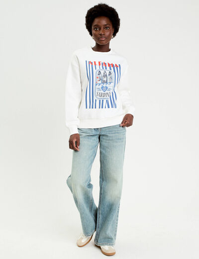 Sweat col rond manches longues ecru femme