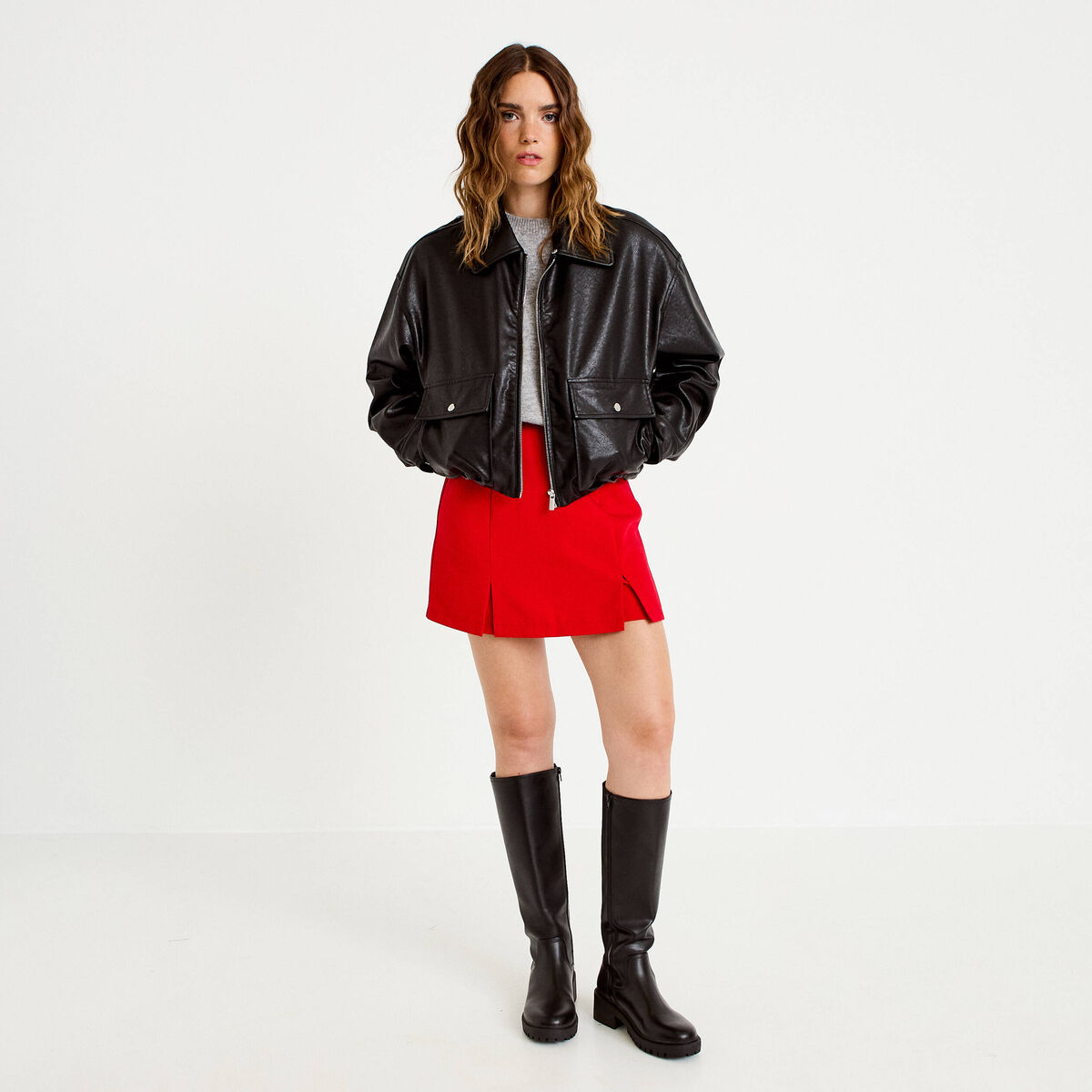 Jupe-short droite fentes rouge femme