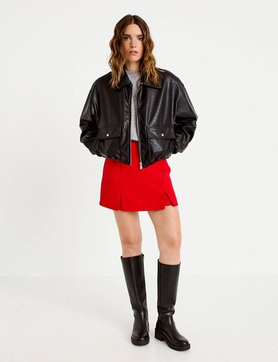 Jupe-short droite fentes rouge femme