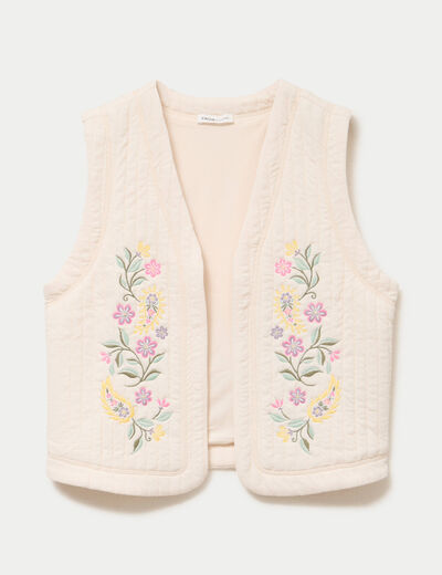 Veste droite sans manches col rond ecru femme