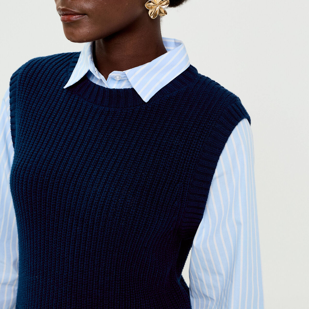 Pull chemise 2-en-1 bleu marine femme