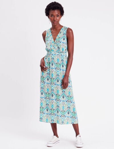 Robe longue &eacute;vas&eacute;e col en V blanc femme