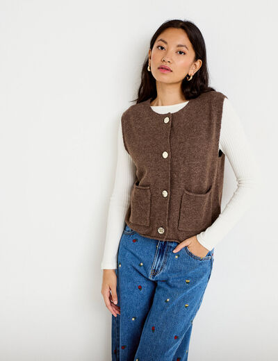Gilet sans manches marron fonc&eacute; femme
