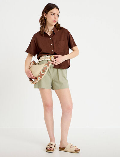 Short flare avec ceinture amovible vert kaki femme