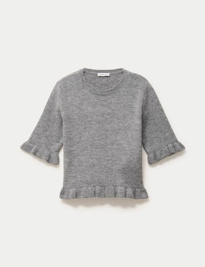 Pull col rond manches courtes gris clair femme