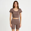Crop top sans couture col rond marron clair femme