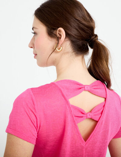 T-shirt noeuds dos rose fushia femme