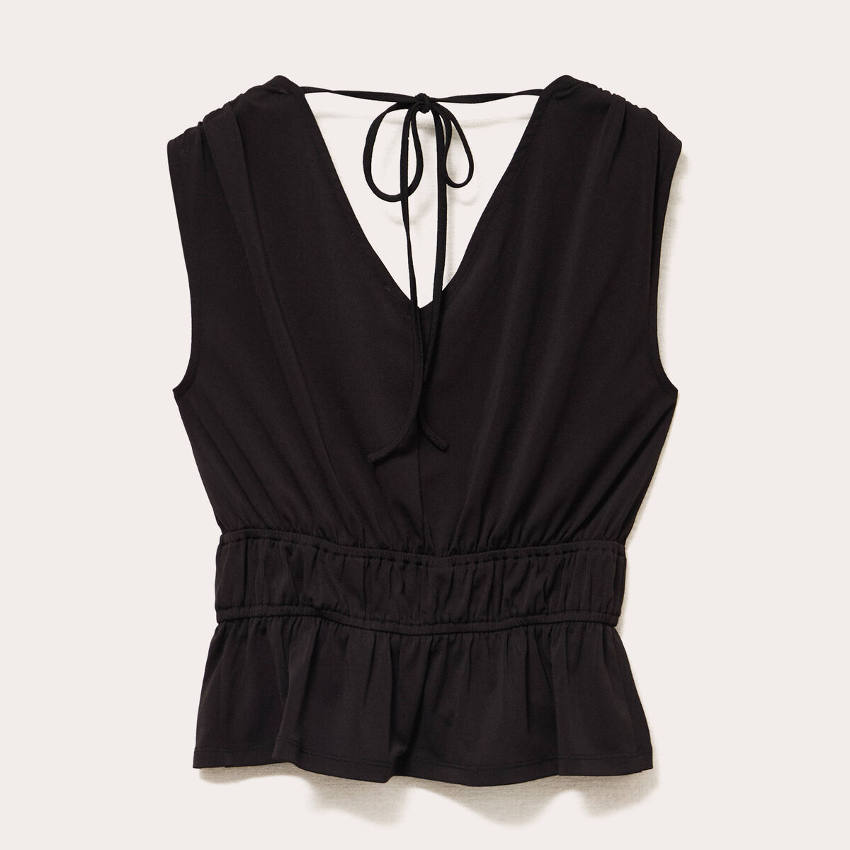 Blouse sans manches col v bas resserr&eacute; noir femme