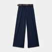 Pantalon large avec ceinture bleu marine femme