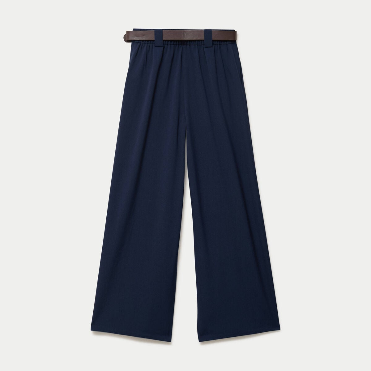 Pantalon large avec ceinture bleu marine femme