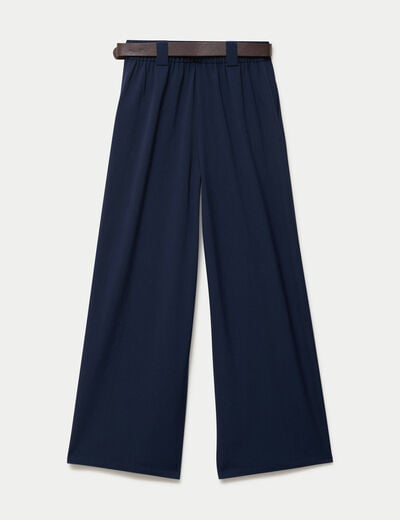 Pantalon large avec ceinture bleu marine femme
