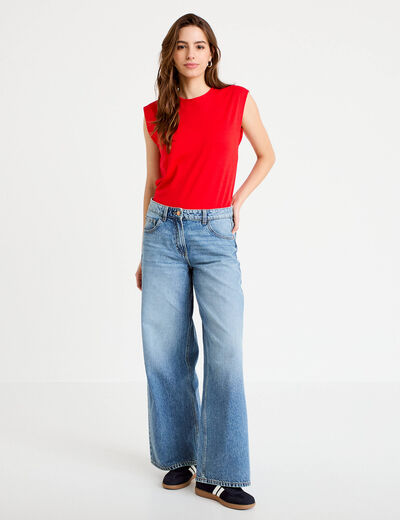 T-shirt col rond sans manches rouge femme