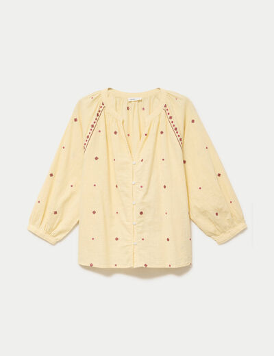 Blouse ample col tunisien manches 3/4 jaune pastel femme