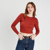 T-shirt cropped c&ocirc;tel&eacute; marron femme