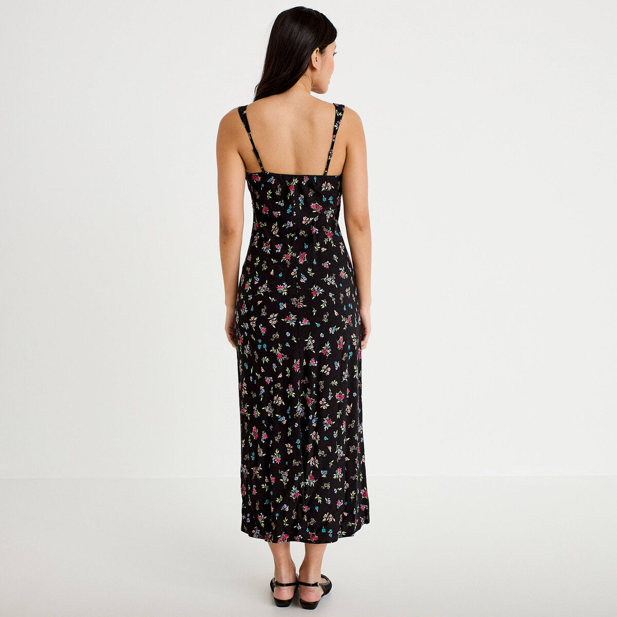 Robe d&eacute;collet&eacute; bretelles aspect dentelle noir femme
