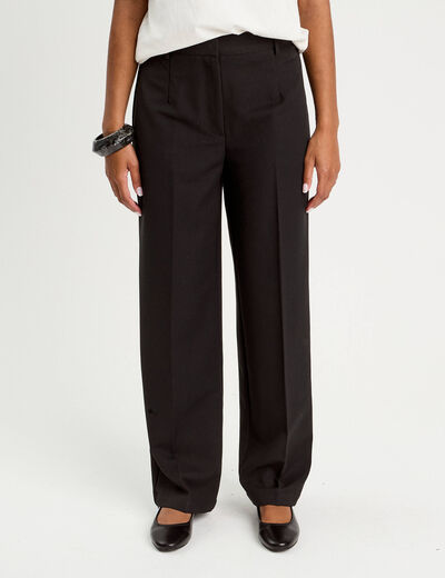 Pantalon large taille haute noir femme