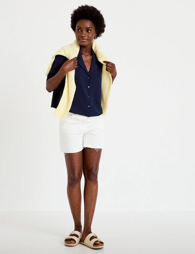 Chemise droite cropped col classique bleu marine femme