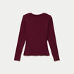 T-shirt cintr&eacute; col rond manches longues bordeaux femme