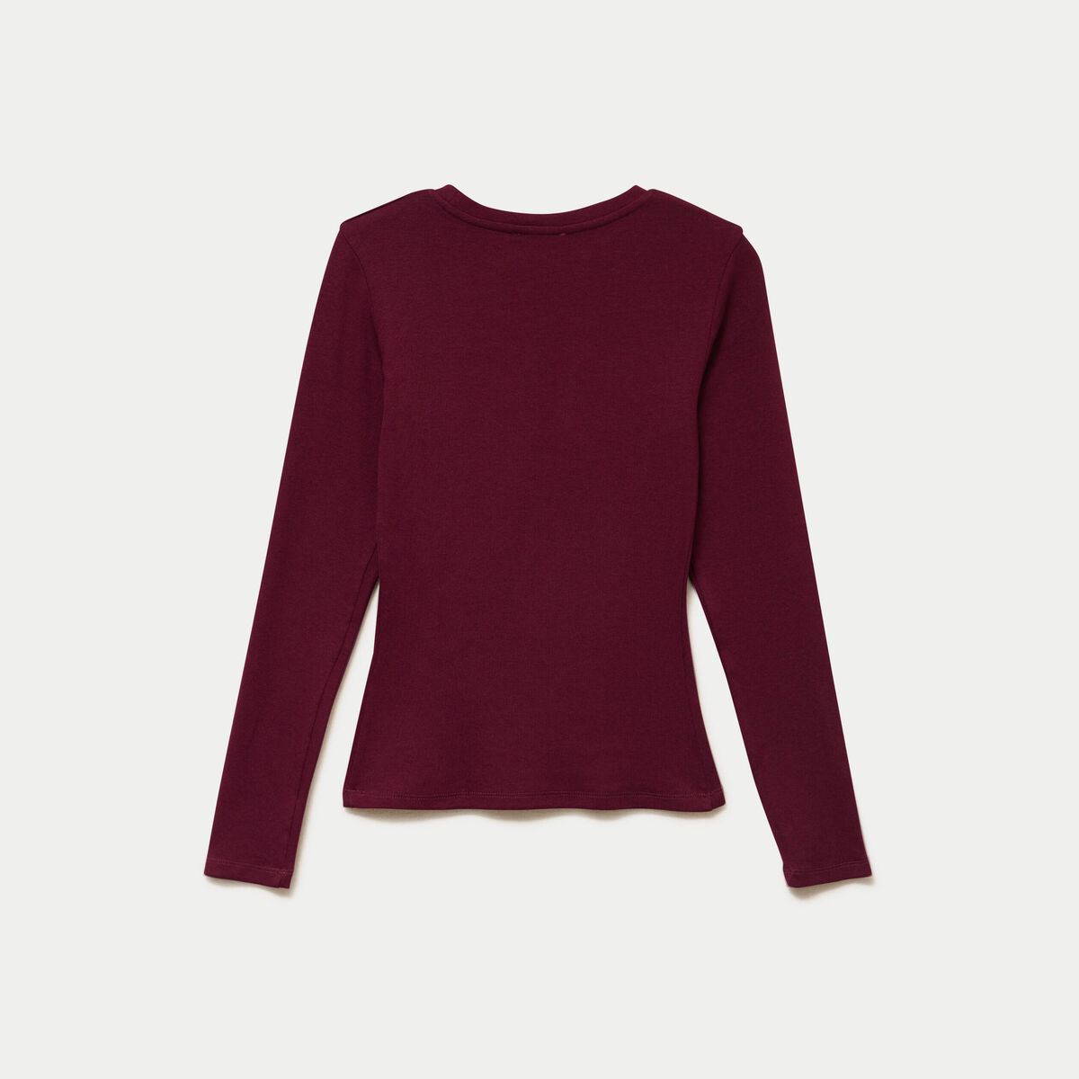 T-shirt cintr&eacute; col rond manches longues bordeaux femme