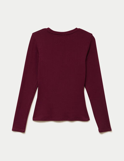 T-shirt cintr&eacute; col rond manches longues bordeaux femme