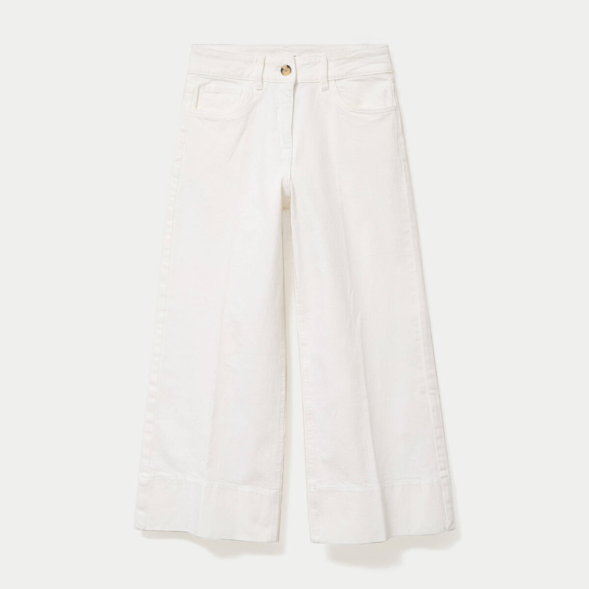 Jean wide leg cropped taille haute denim blanc femme